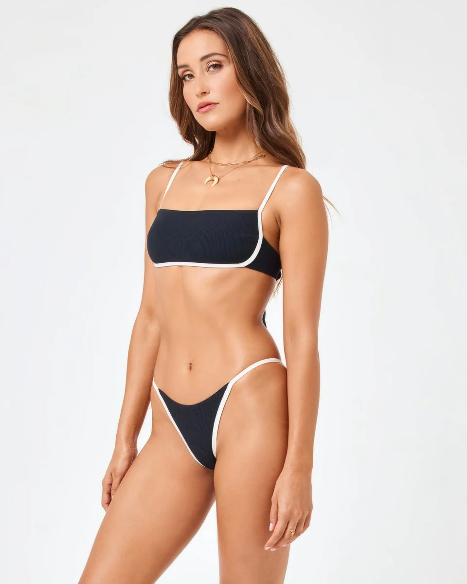 Black/Cream Ribbed Hazel Bikini Top - Image 3