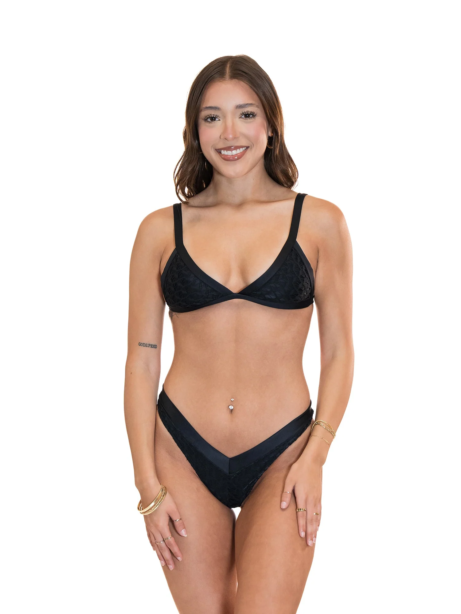 Black Overlay Fixed Tri Top